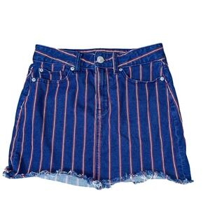 American Eagle Hi-Rise denim jean Mini Skirt Red White Blue Striped America SZ S
